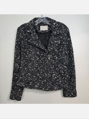 Banana Republic Marled Black/White Knit Zippy Moto Jacket, Size 10 ~ VGUC